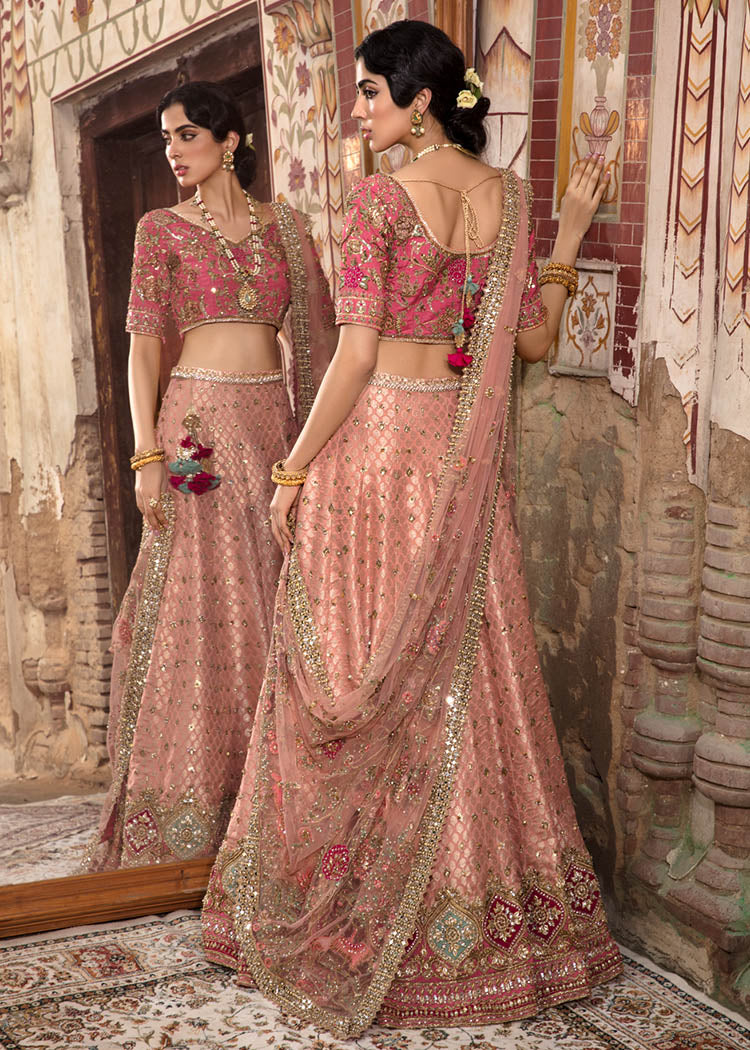 Watermelon Pink Zardozi Raw Silk & Jamawar Lehenga (3-Piece) - Image 5