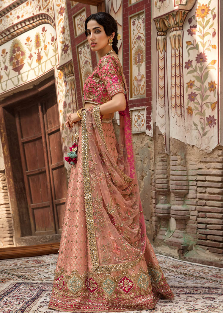 Watermelon Pink Zardozi Raw Silk & Jamawar Lehenga (3-Piece) - Image 6