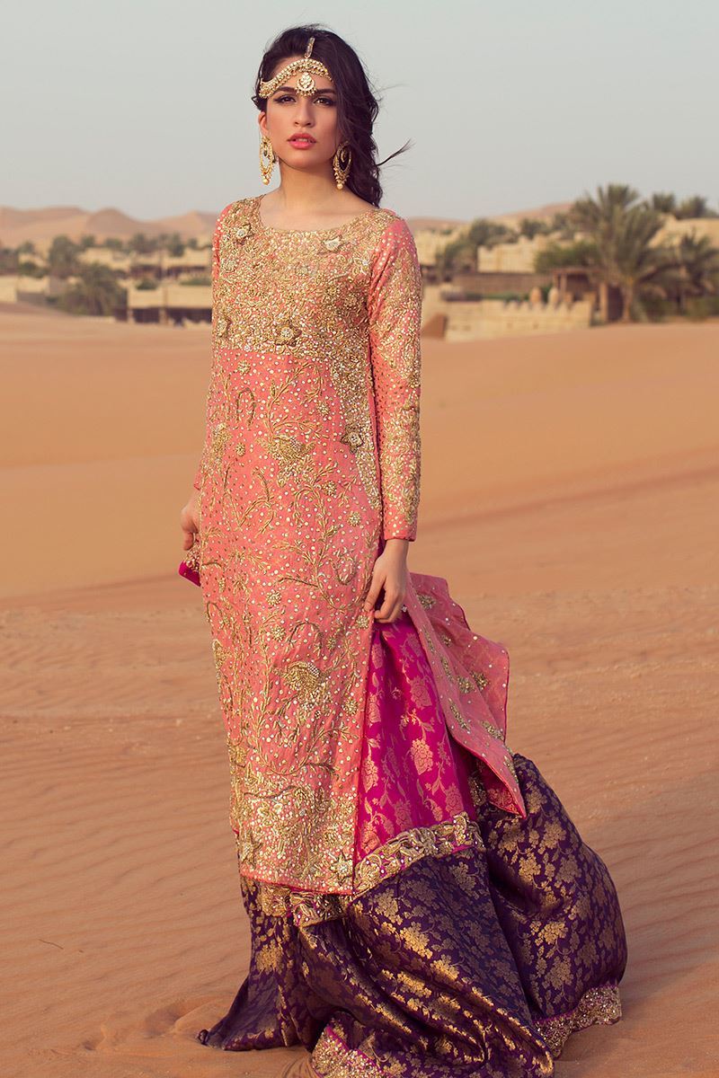 Pakistani Tea Pink Zardozi Jamawar Lehenga (2-Piece) - Image 1
