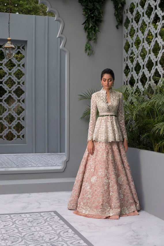 Blush Pink Embroidered Silk Lehenga (2-Piece) - Image 1