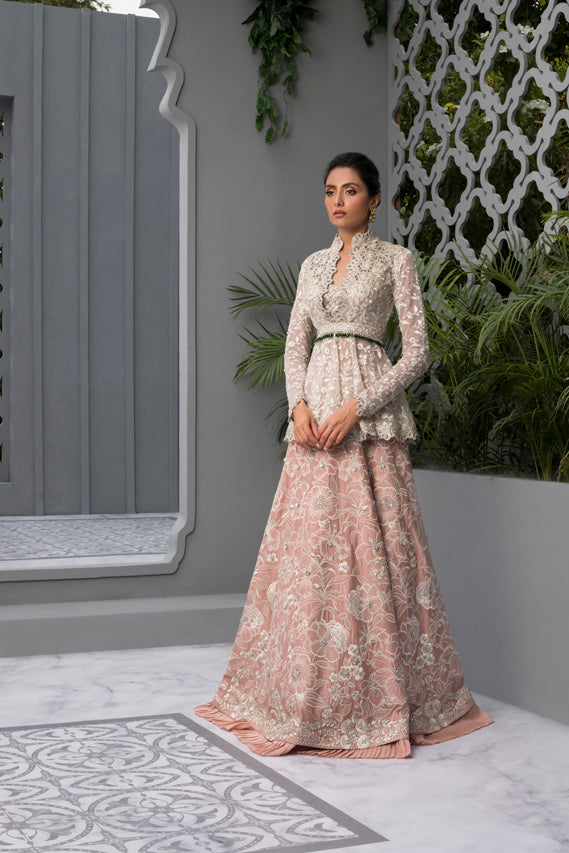 Blush Pink Embroidered Silk Lehenga (2-Piece) - Image 2