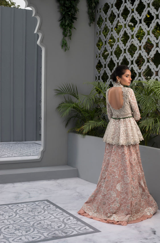 Blush Pink Embroidered Net & Khaddi Silk Lehenga (2-Piece) - Image 6