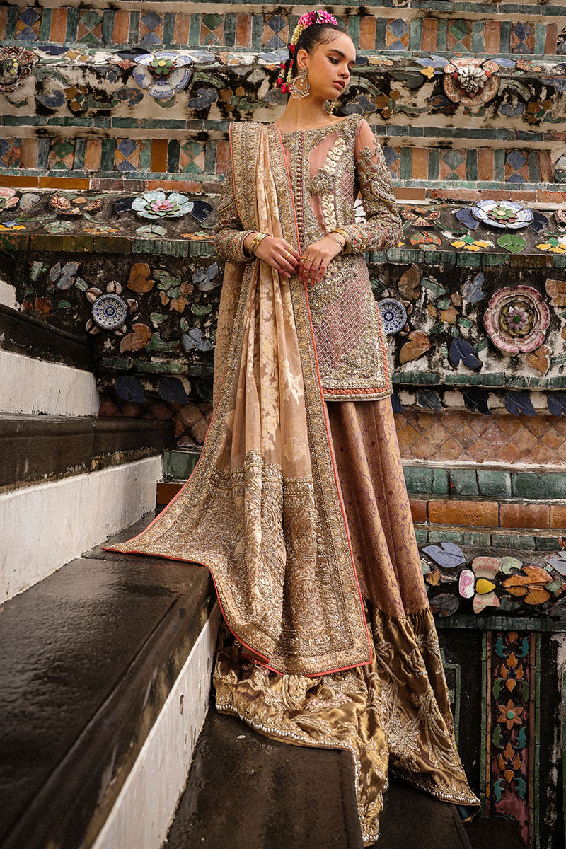 Pakistani Dusty Pink & Lavender Embroidered Luxe Fabric Lehenga (3-Piece) - Image 2