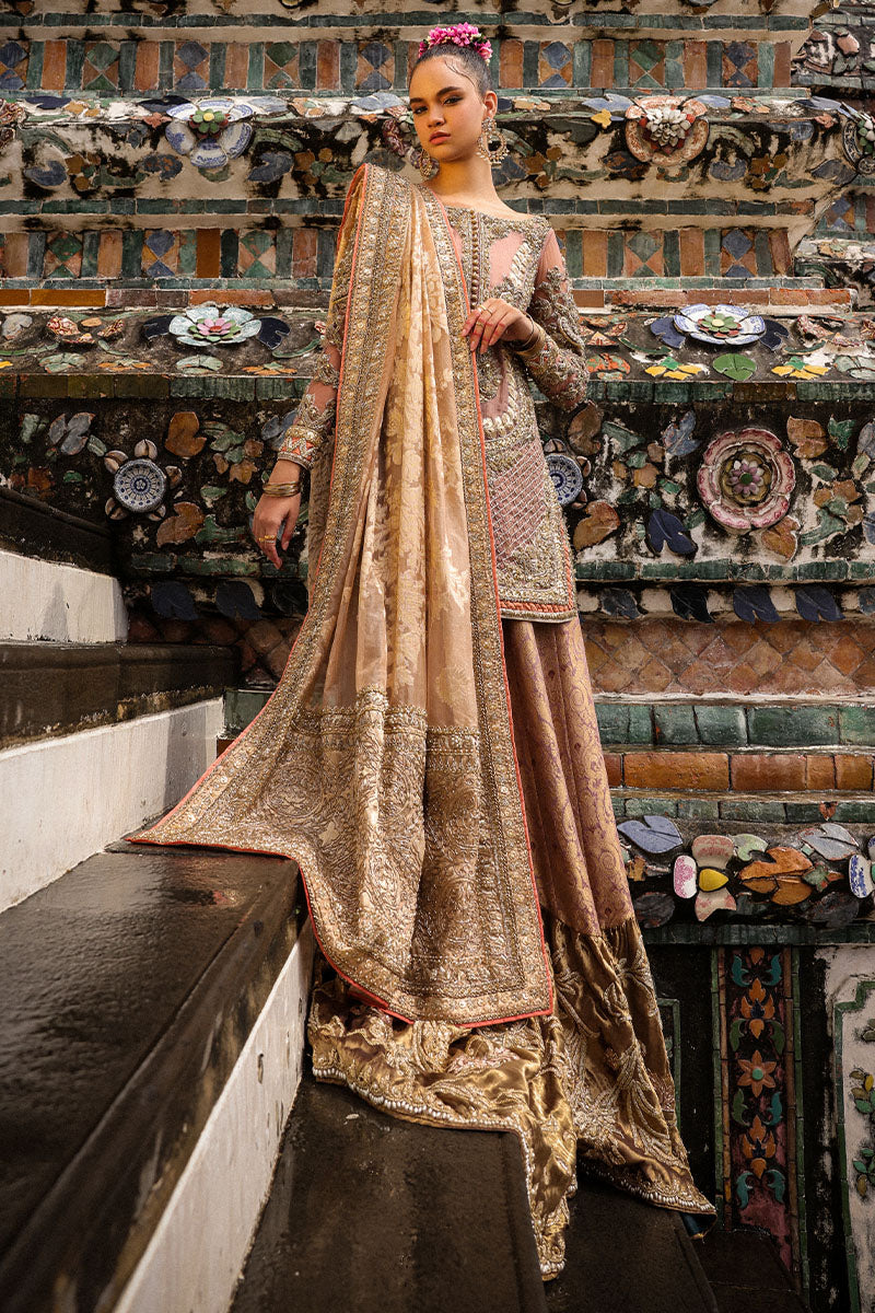 Pakistani Dusty Pink & Lavender Embroidered Luxe Fabric Lehenga (3-Piece) - Image 5