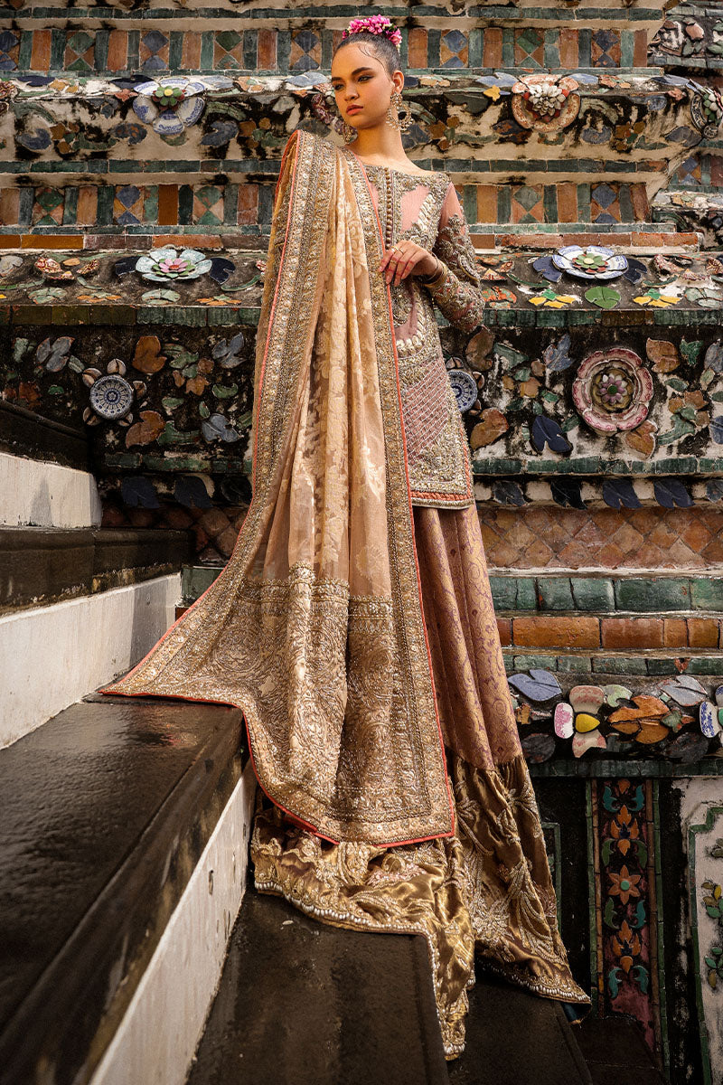 Pakistani Dusty Pink & Lavender Embroidered Luxe Fabric Lehenga (3-Piece) - Image 6