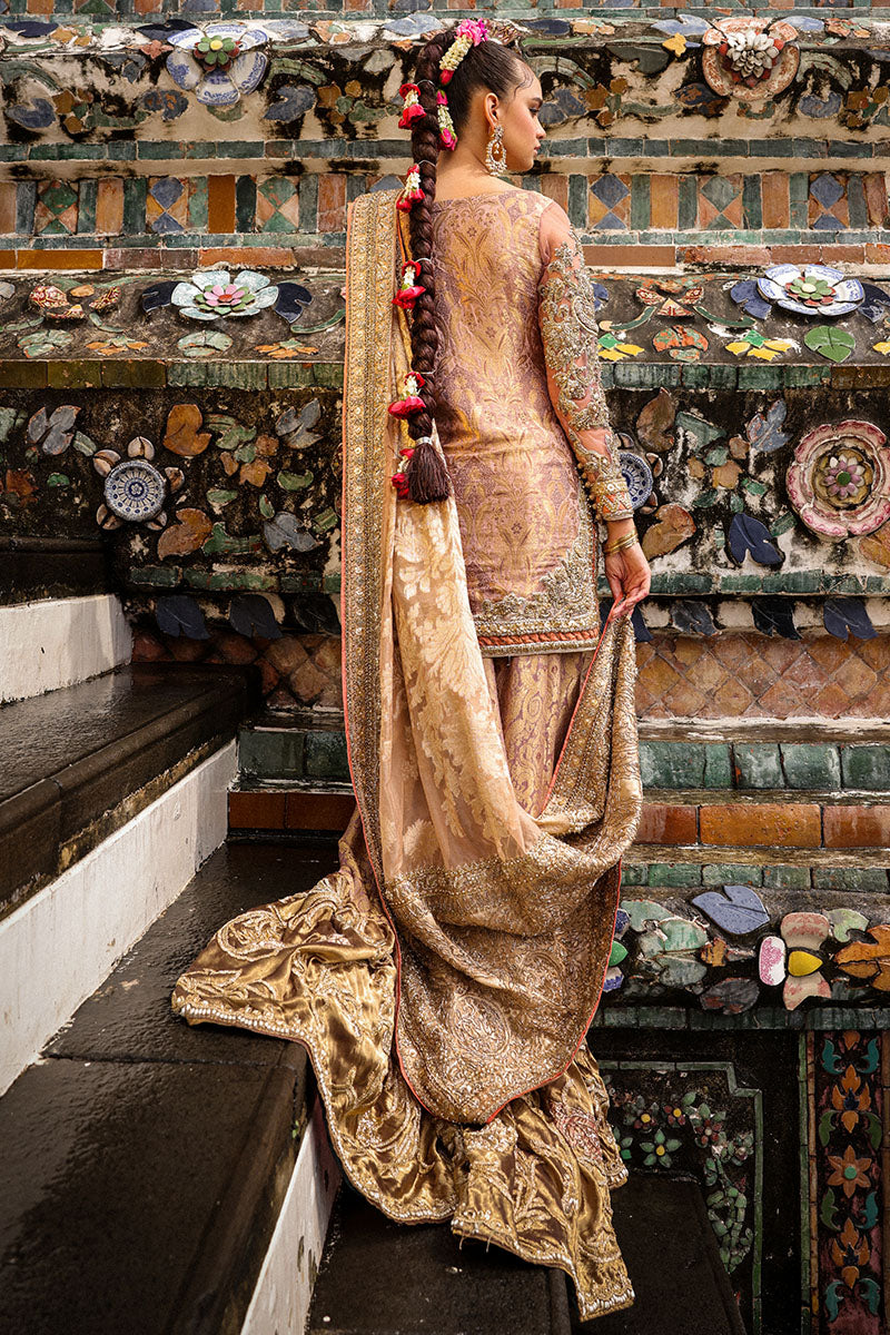 Pakistani Dusty Pink & Lavender Embroidered Luxe Fabric Lehenga (3-Piece) - Image 8