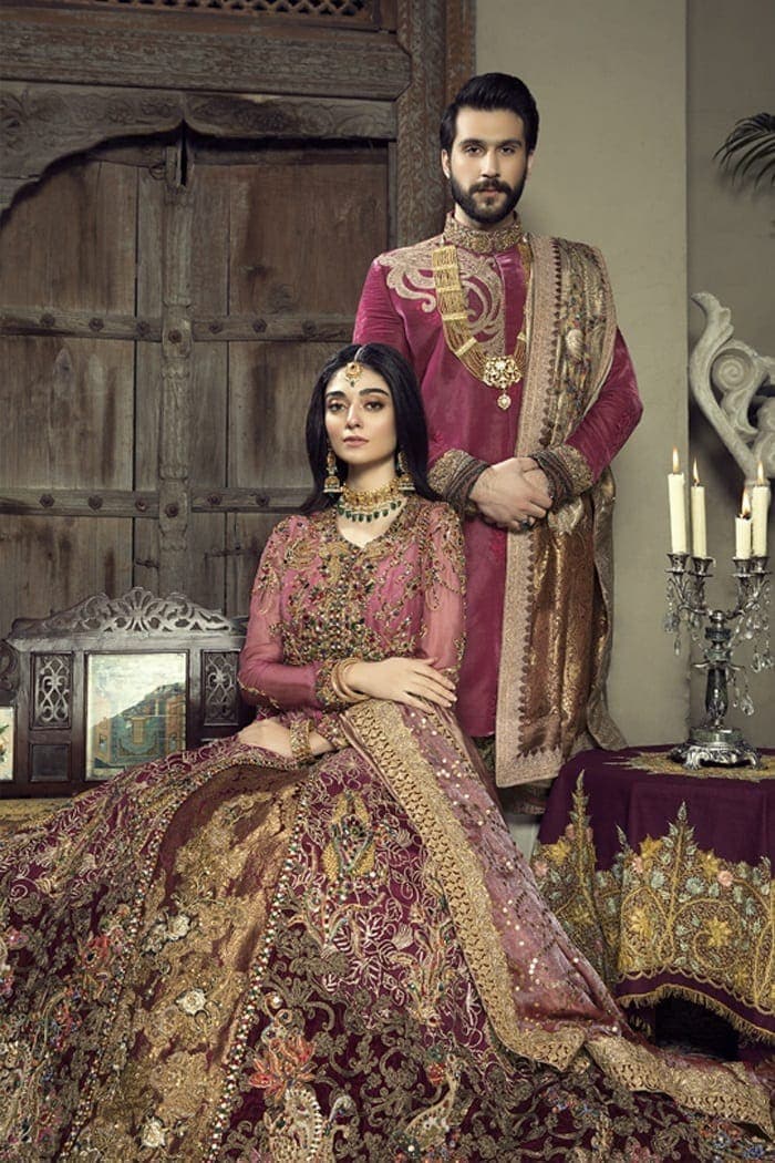 Pakistani Ivory Rose Gold Embroidered Chiffon Gown (3-Piece) - Image 2