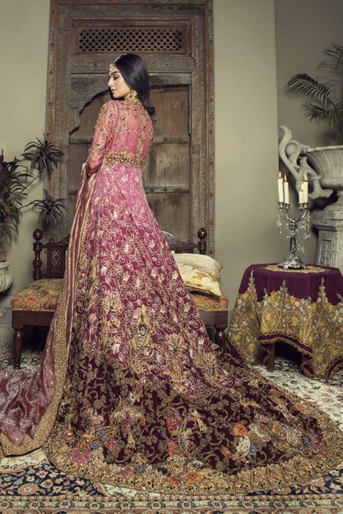 Pakistani Ivory Rose Gold Embroidered Chiffon Gown (3-Piece) - Image 3