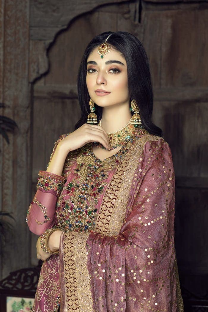 Pakistani Ivory Rose Gold Embroidered Chiffon Gown (3-Piece) - Image 4