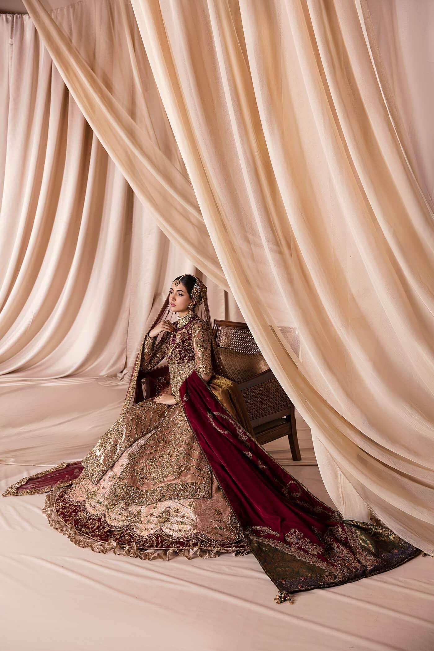 Rose Pink Zardozi Kimkhaab Bridal Lehenga (3-Piece) - Image 2