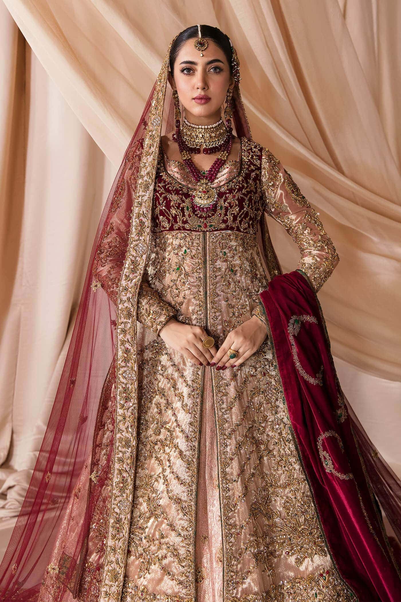 Rose Pink Zardozi Kimkhaab Bridal Lehenga (3-Piece) - Image 3