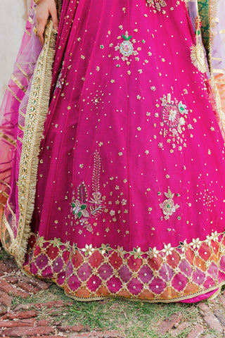 Pakistani Magenta Embroidered Net & Jamawar Pishwas (3-Piece) - Image 4