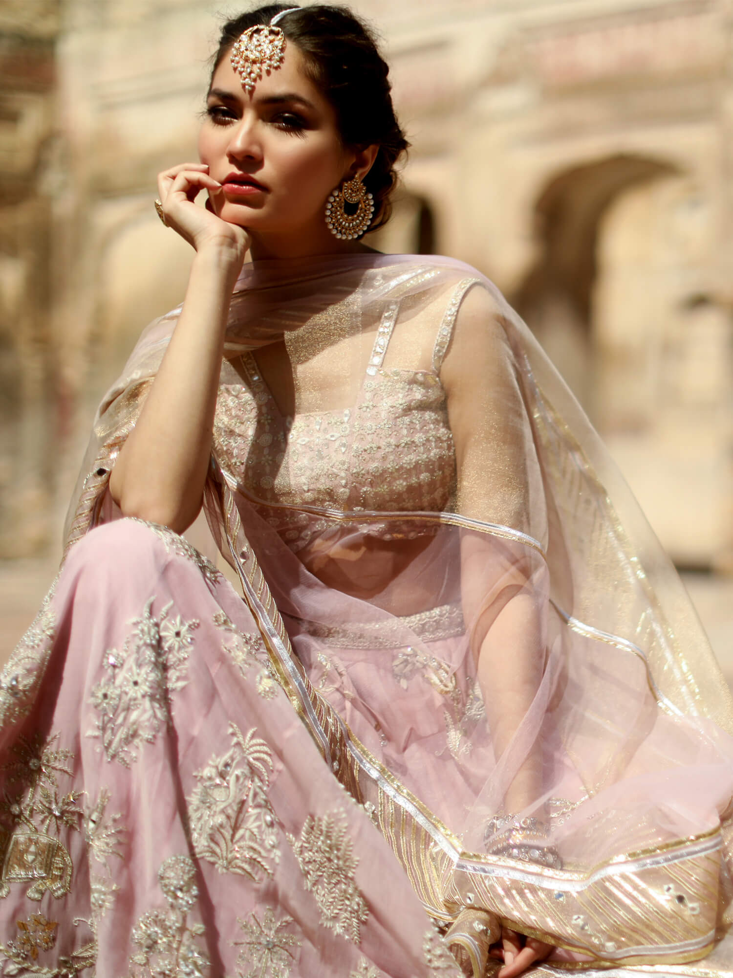 Blush Pink Zardozi Kora Silk Lehenga (3-Piece) - Image 2