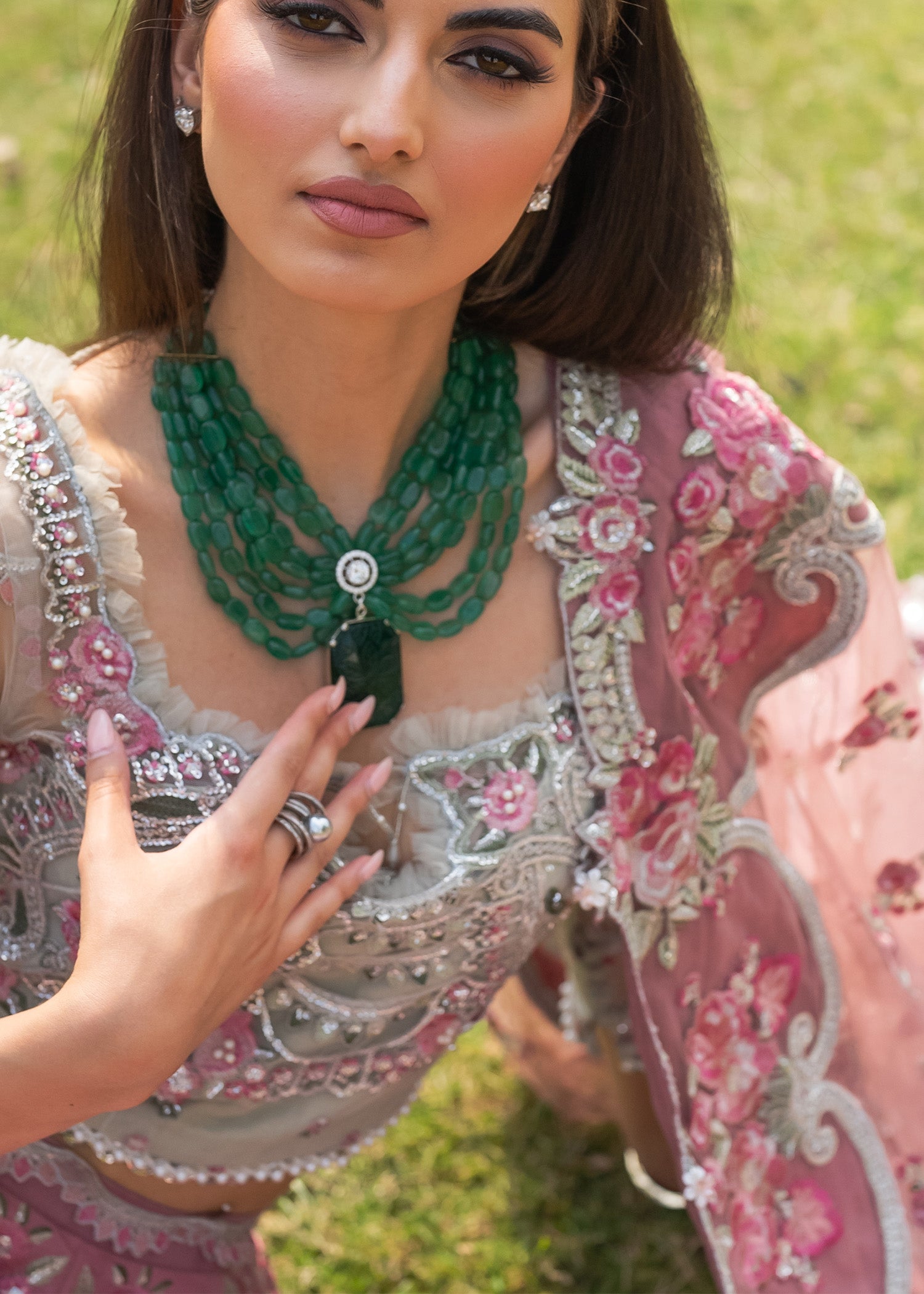 Pink Embroidered Net Choli & Silk Lehenga (3-Piece) - Image 2