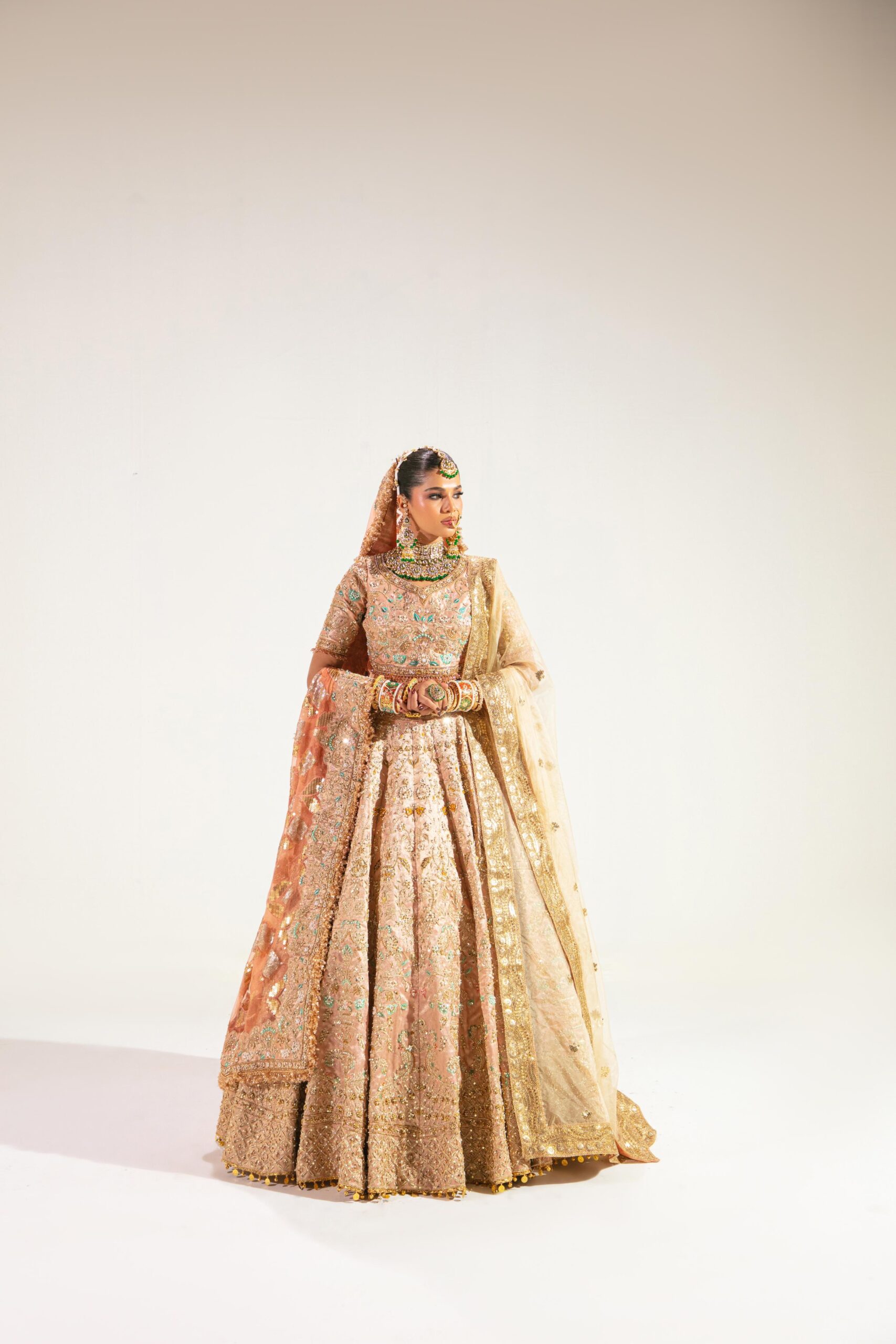 Peach Embellished Lama Tissue Lehenga (3-Piece) - Image 2