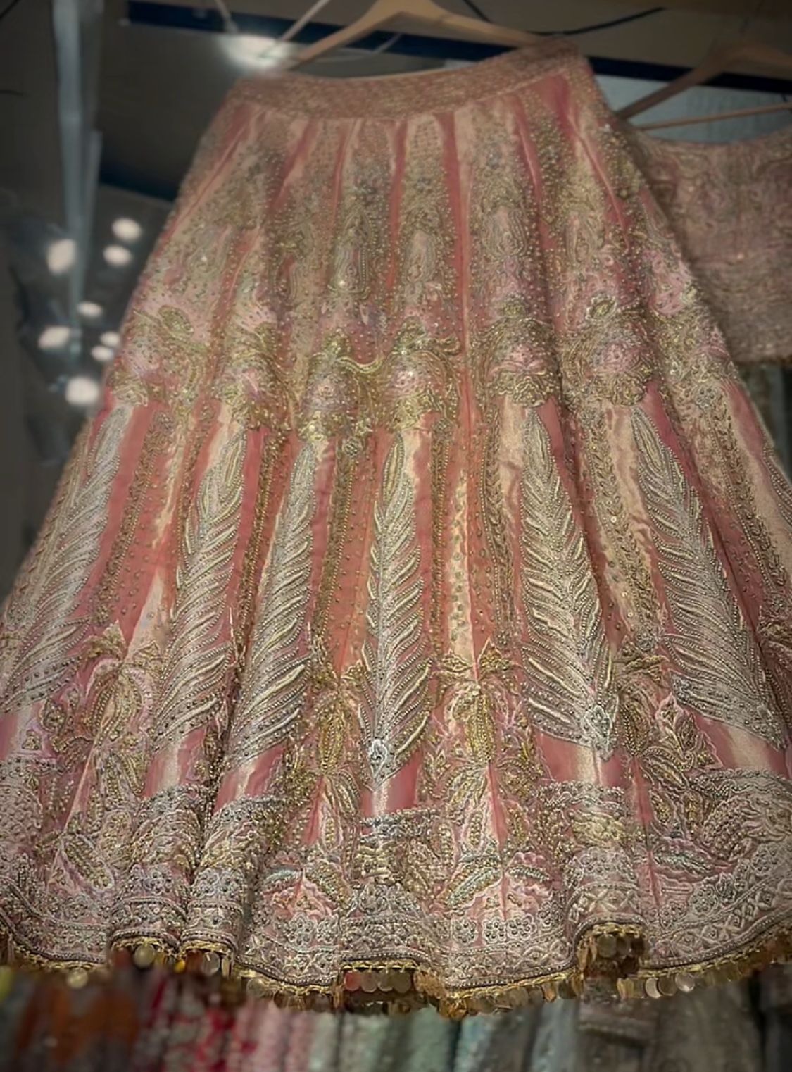 Pastel Pink Embellished Lama Tissue Lehenga (2-Piece) - Image 3