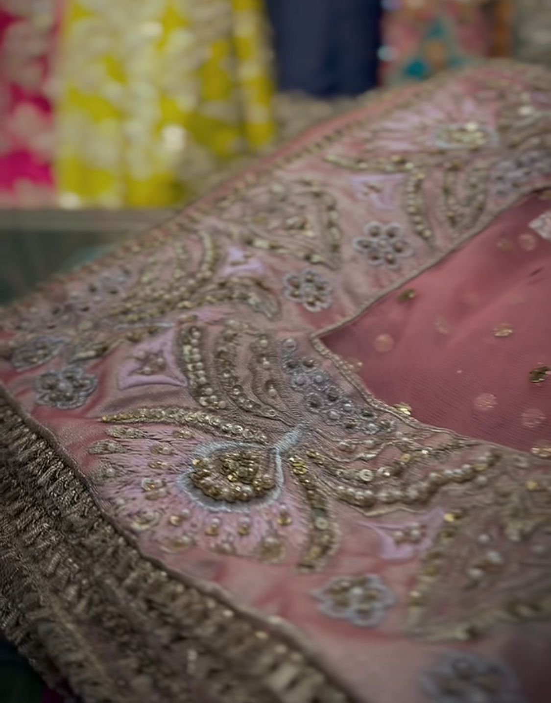 Pastel Pink Embellished Lama Tissue Lehenga (2-Piece) - Image 7