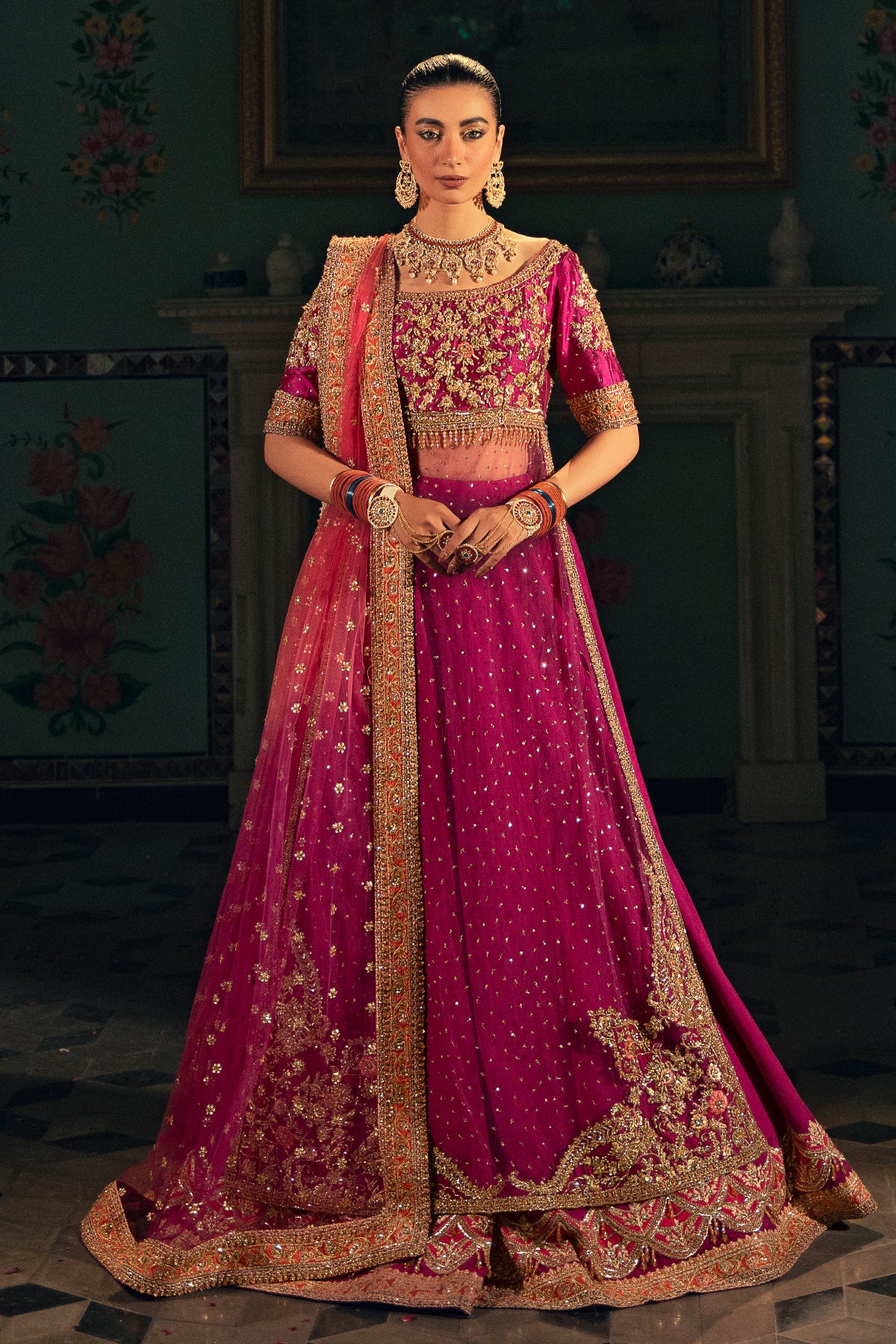 Magenta Zardozi Masoori & Net Bridal Lehenga (3-Piece) - Image 1