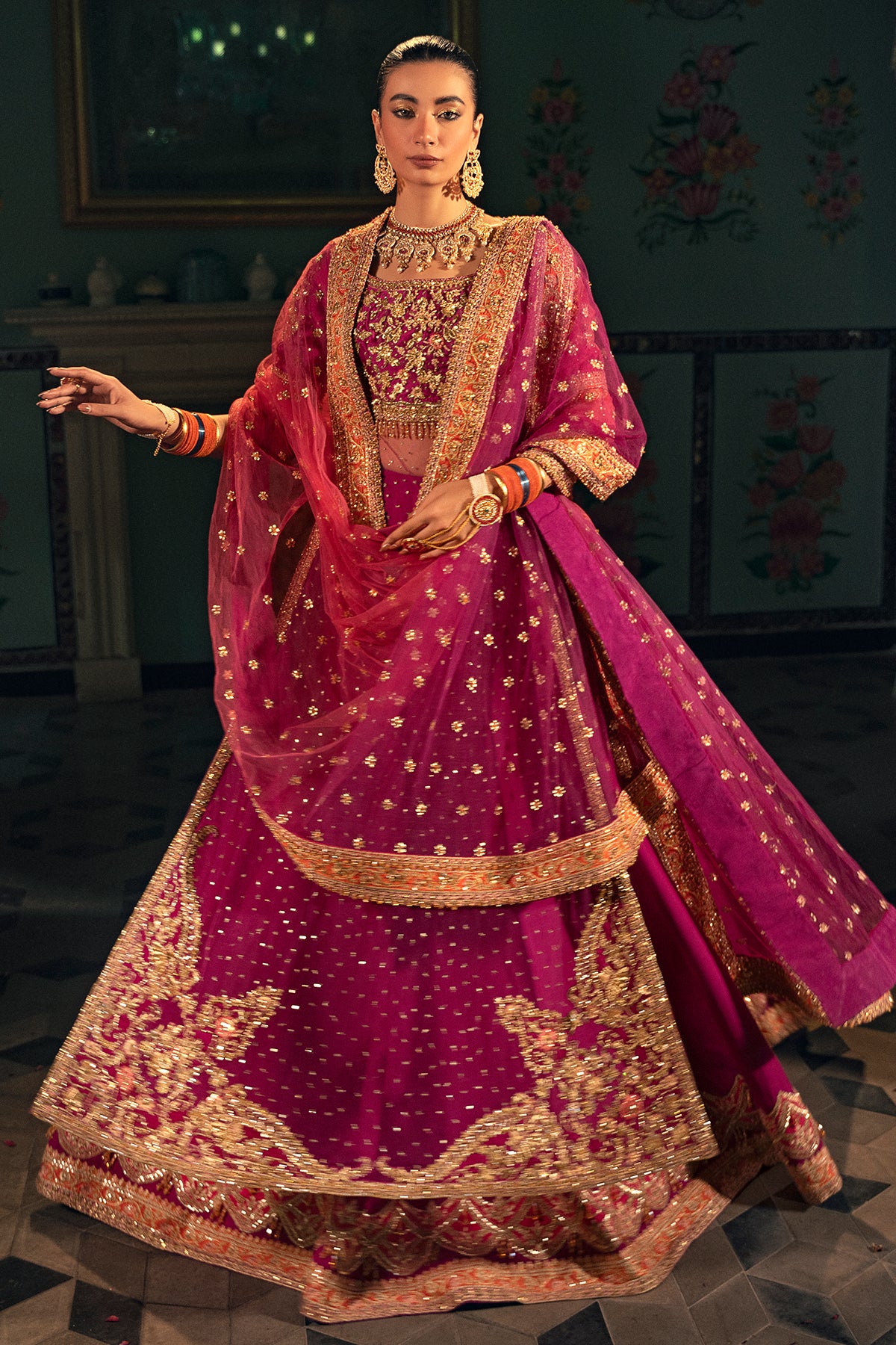 Magenta Zardozi Masoori & Net Bridal Lehenga (3-Piece) - Image 4