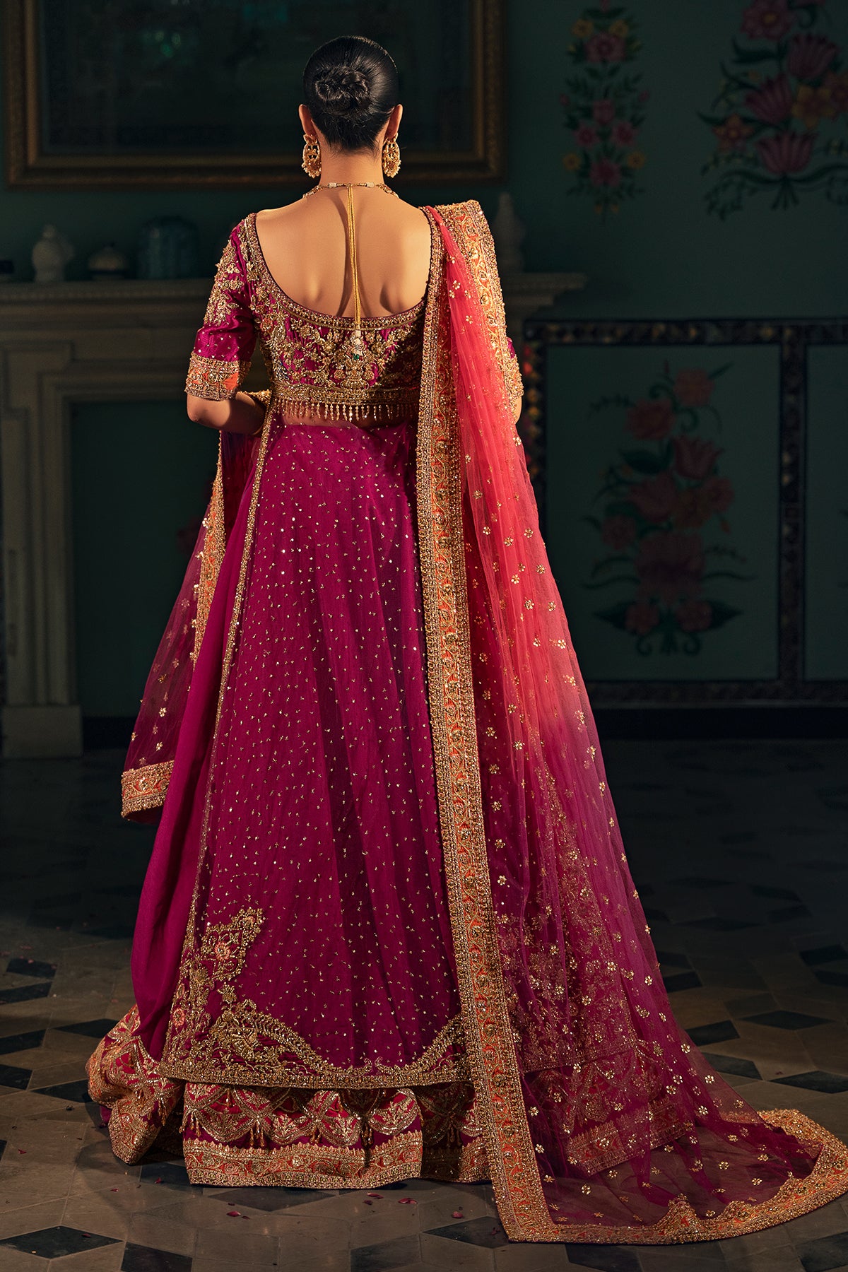 Magenta Zardozi Masoori & Net Bridal Lehenga (3-Piece) - Image 5