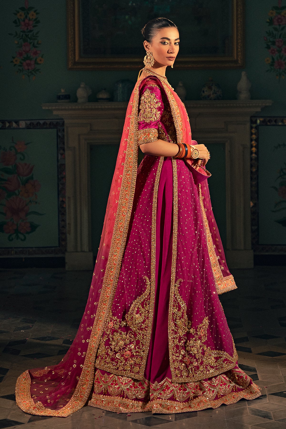 Magenta Zardozi Masoori & Net Bridal Lehenga (3-Piece) - Image 6