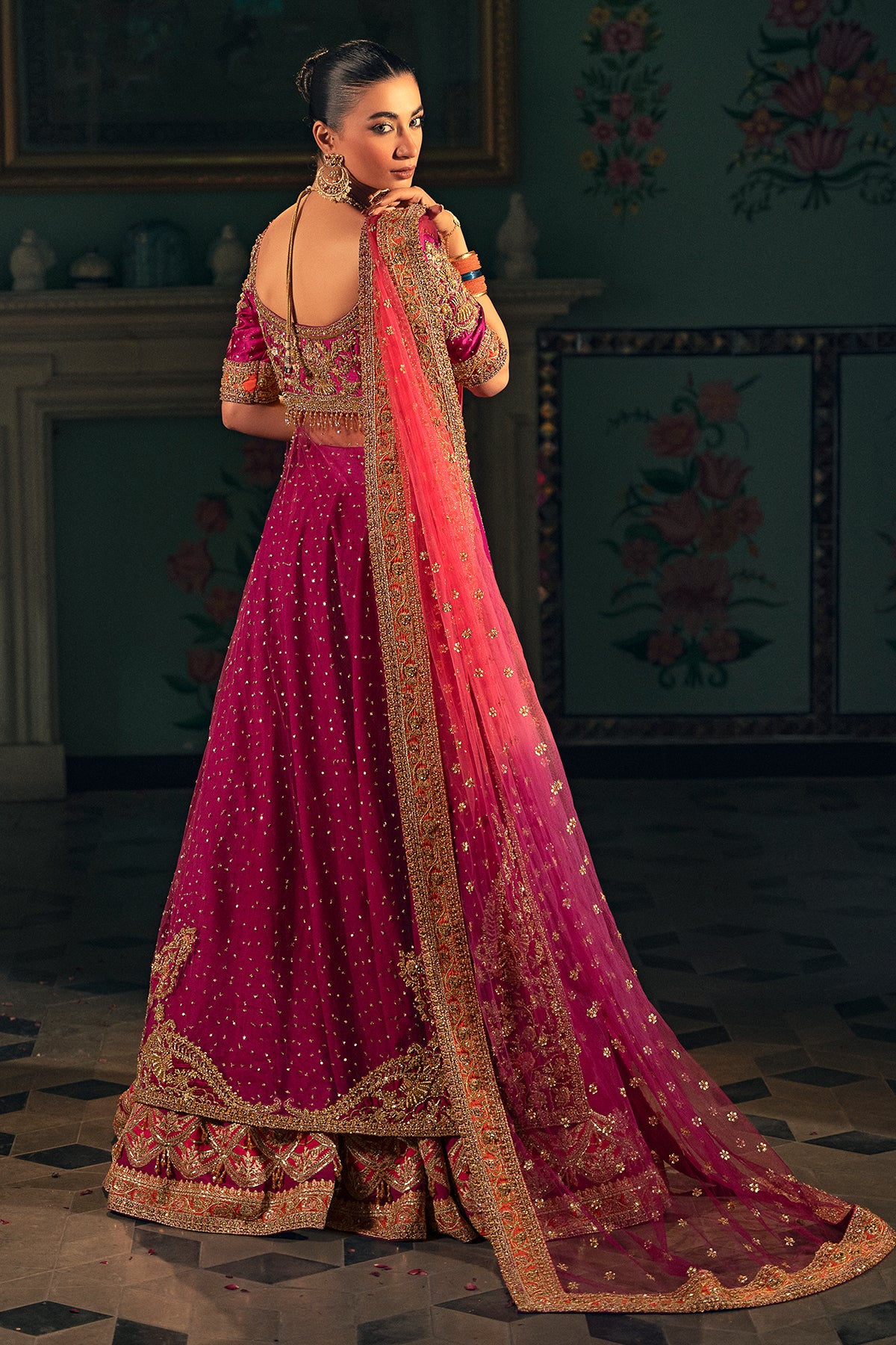 Magenta Zardozi Masoori & Net Bridal Lehenga (3-Piece) - Image 7
