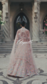 Indian Blush Pastel 3D Floral Net Lehenga Set (3-Piece) - Image 5