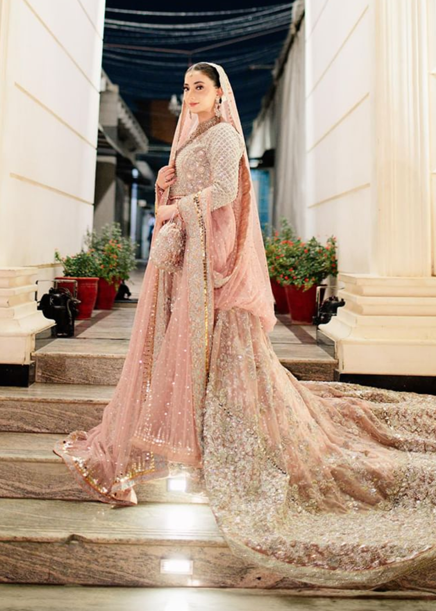 Blush Pink Embellished Net Bridal Lehenga (3-Piece) - Image 6