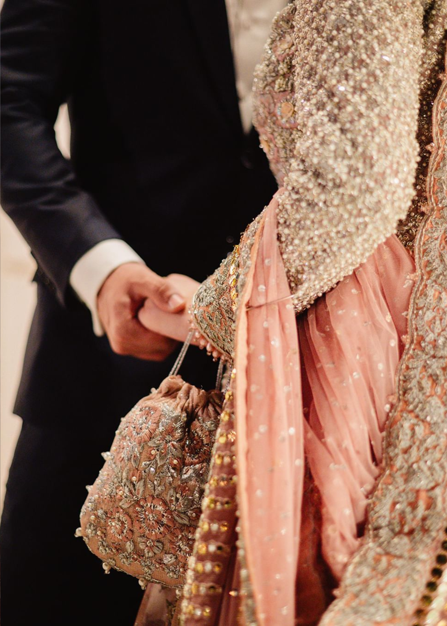 Blush Pink Embellished Net Bridal Lehenga (3-Piece) - Image 7