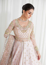 Pastel Pink Embroidered Net Brocade Lehenga (3-Piece) - Image 3