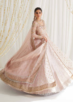 Pastel Pink Embroidered Net Brocade Lehenga (3-Piece) - Image 4
