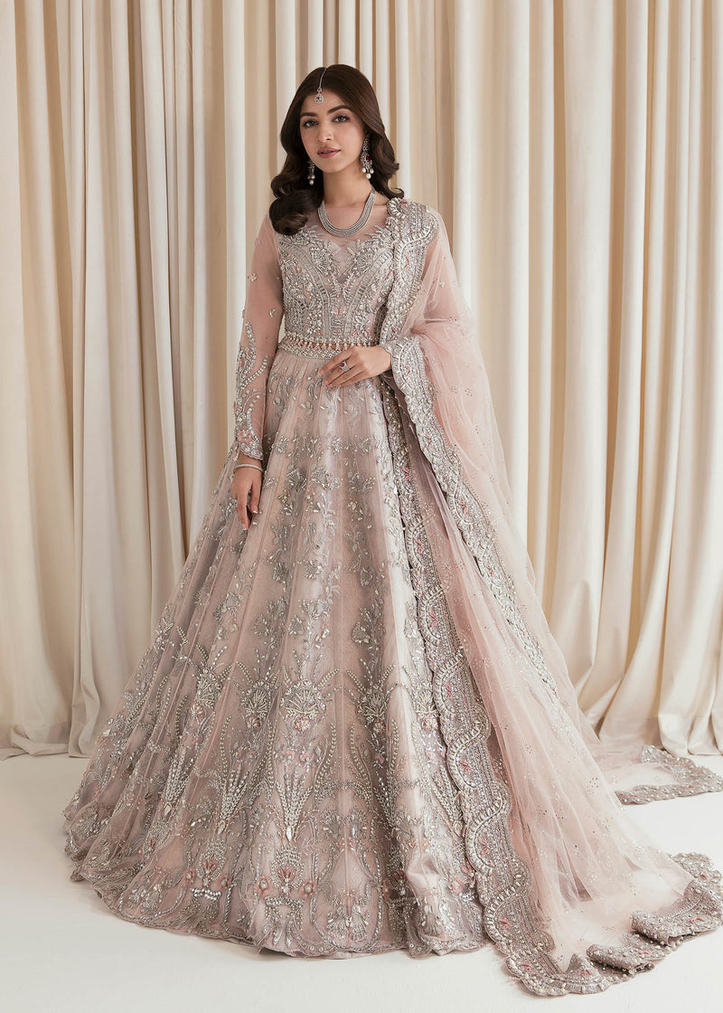 Pakistani Mauve Pink Embellished Net & Brocade Bridal Lehenga (3-Piece) - Image 1