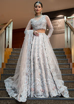 Indian Mauve Pink Embroidered Net & Brocade Bridal Lehenga (3-Piece) - Image 3