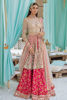 Pakistani Pink Embroidered Net Kalidaar with Ruby Brocade Lehenga (3-Piece) - Image 2