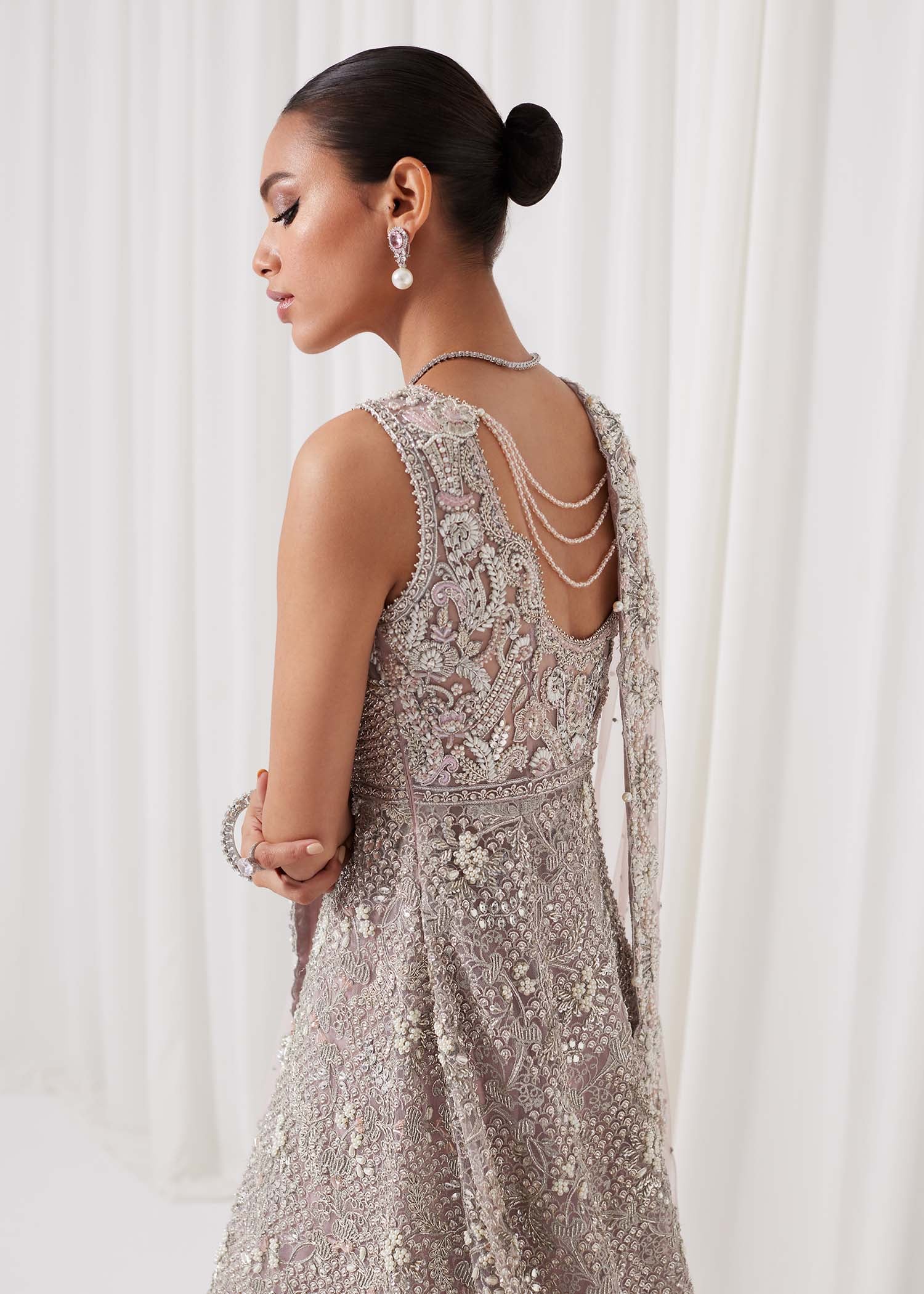 Blush Pink Embellished Net Bridal Lehenga (3-Piece) - Image 7