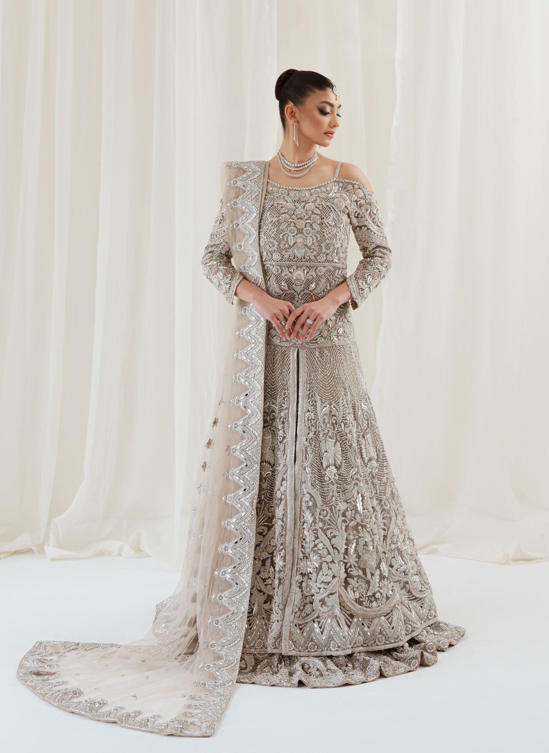 Blush Embellished Net Bridal Lehenga (3-Piece) - Image 1