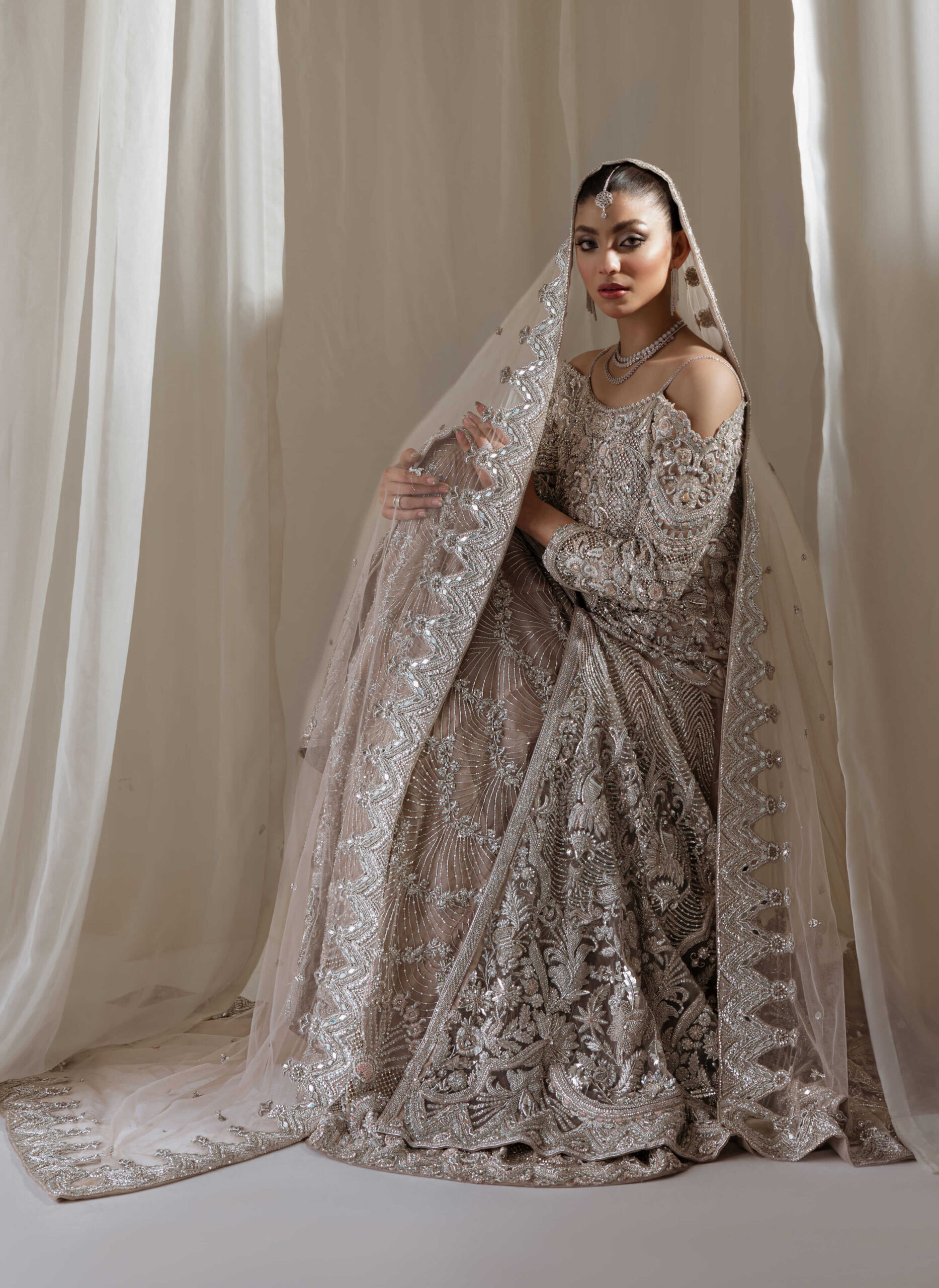 Blush Embellished Net Bridal Lehenga (3-Piece) - Image 3
