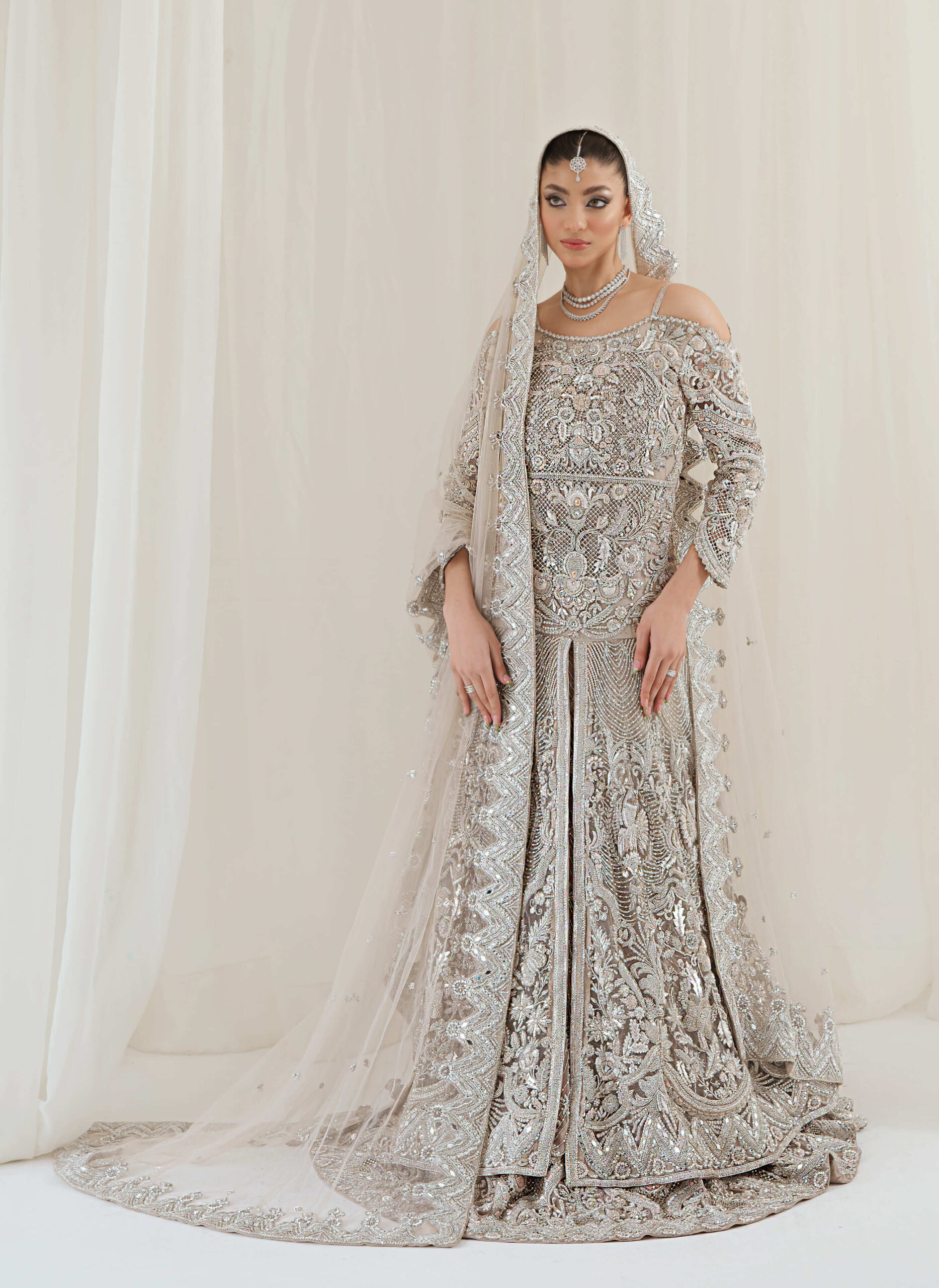 Blush Embellished Net Bridal Lehenga (3-Piece) - Image 4