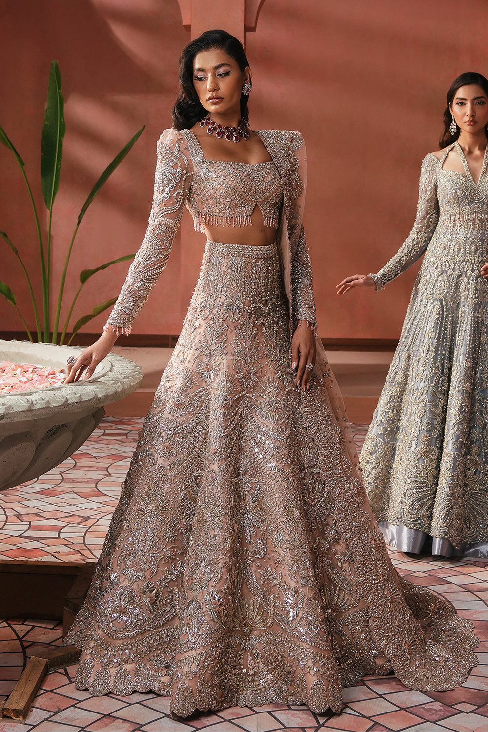 Soft Pink Embellished Net Lehenga (3-Piece) - Image 4