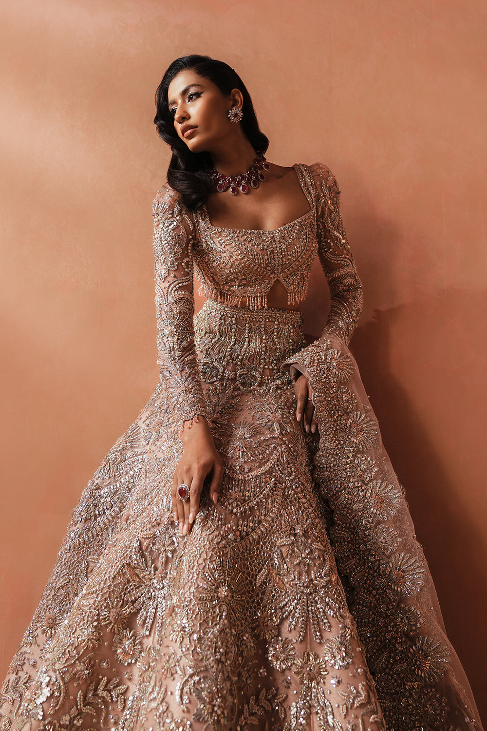 Soft Pink Embellished Net Lehenga (3-Piece) - Image 6