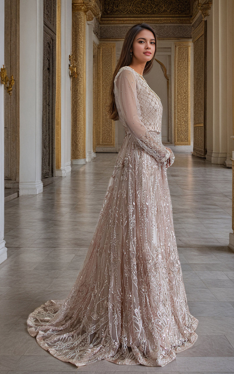 Pakistani Blush Cut Dana Net Bridal Lehenga (3-Piece) - Image 1