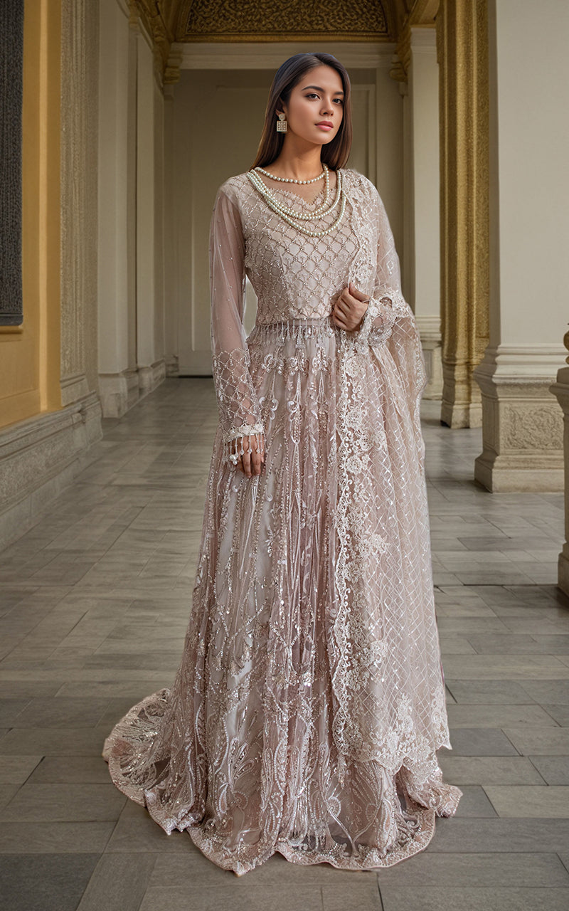 Pakistani Blush Cut Dana Net Bridal Lehenga (3-Piece) - Image 3