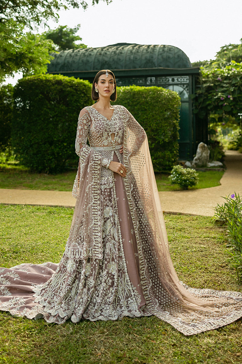 Pakistani Mauve Embellished Net Bridal Lehenga (3-Piece) - Image 1