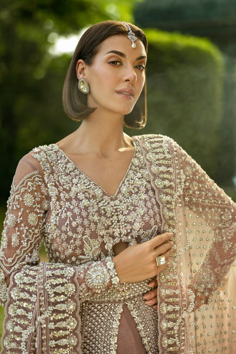 Pakistani Mauve Embellished Net Bridal Lehenga (3-Piece) - Image 2