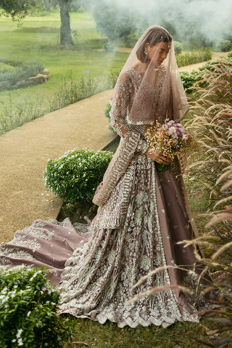 Pakistani Mauve Embellished Net Bridal Lehenga (3-Piece) - Image 3