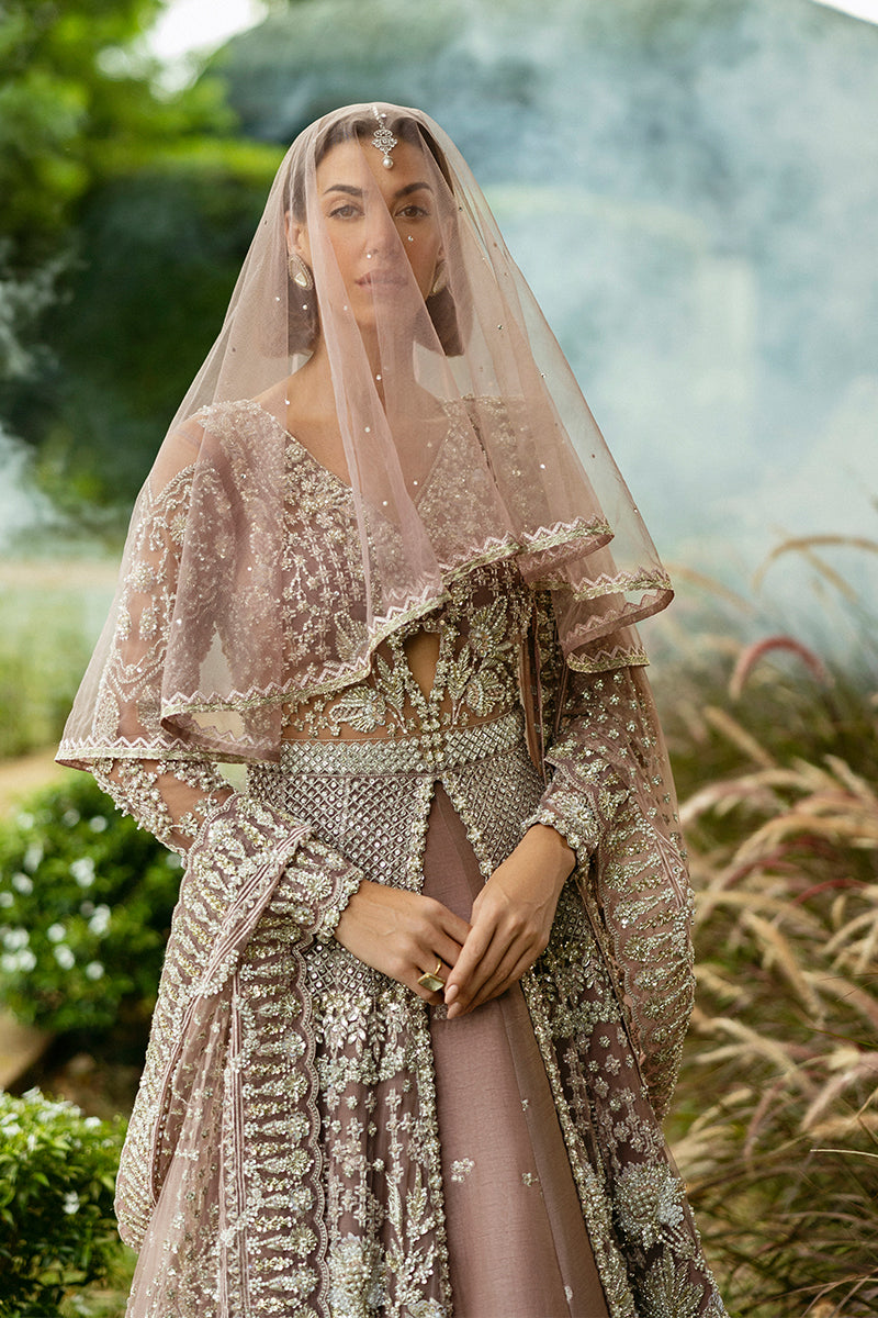 Pakistani Mauve Embellished Net Bridal Lehenga (3-Piece) - Image 5