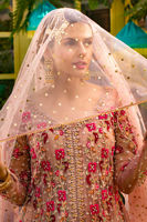 Dusty Pink Rosette Embroidered Net Kalidar Lehenga (3-Piece) - Image 4