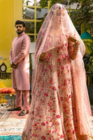 Dusty Pink Rosette Embroidered Net Kalidar Lehenga (3-Piece) - Image 5