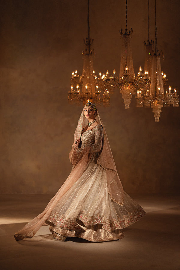 Indian Blush Pink Hand-Embellished Net Angrakha Bridal Lehenga (3-Piece) - Image 4