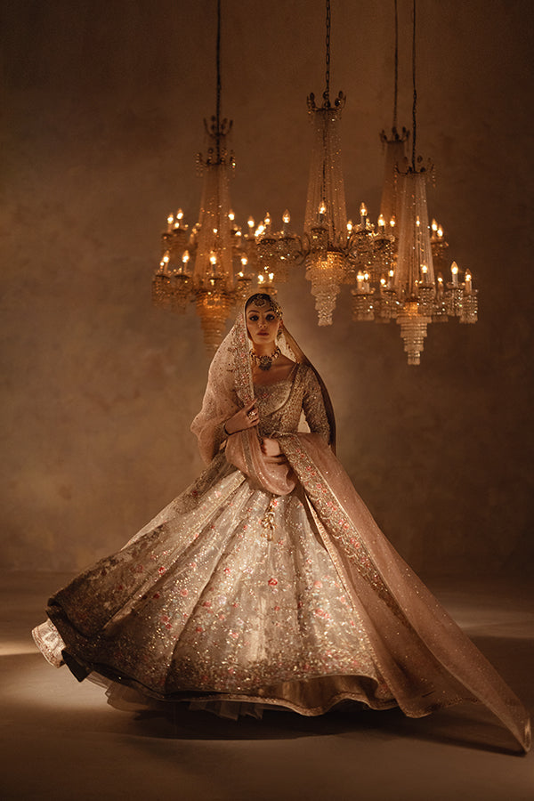Indian Blush Pink Hand-Embellished Net Angrakha Bridal Lehenga (3-Piece) - Image 5